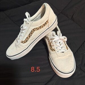 Vans Cream and Leopard Print Sneakers